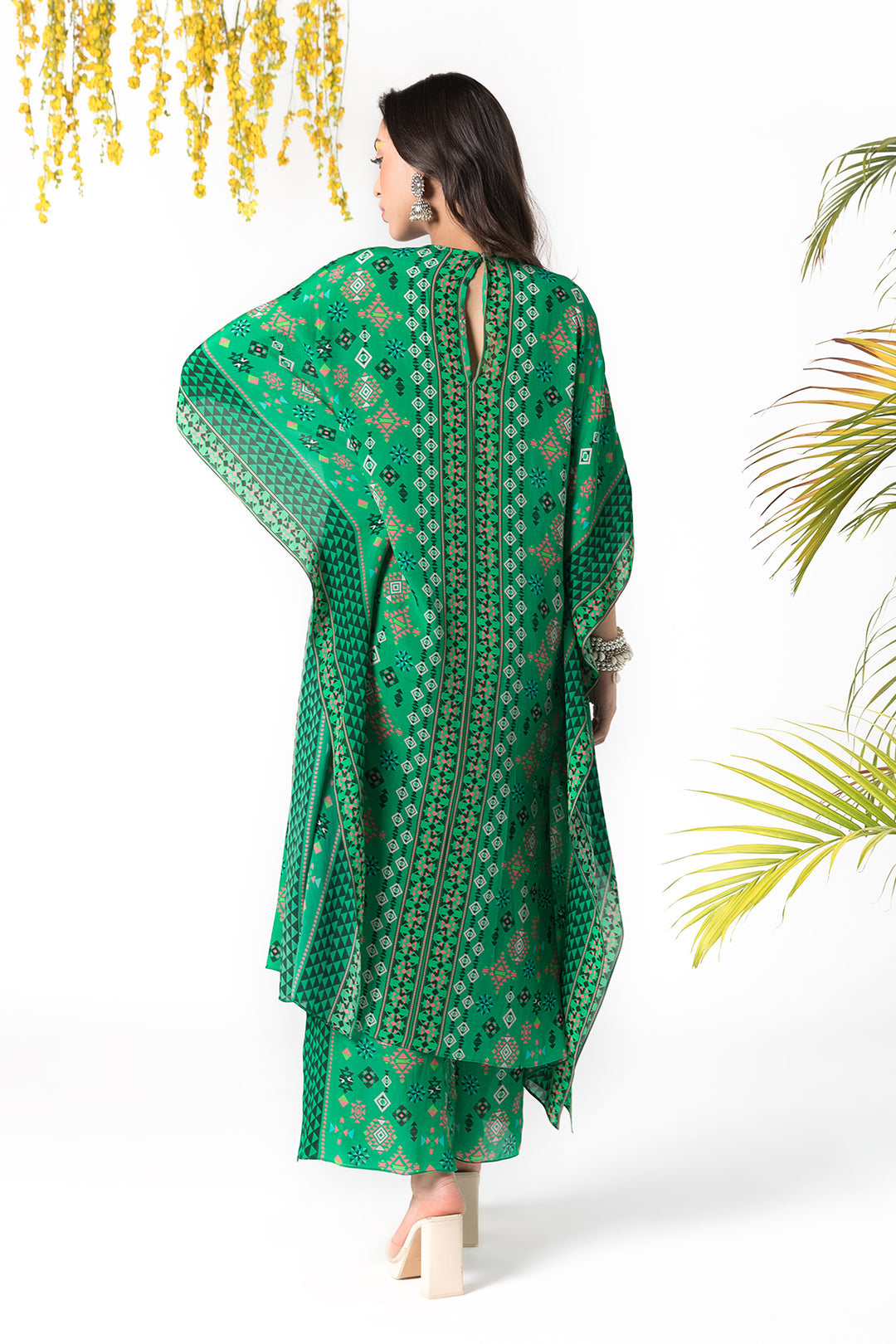 Green Printed Kaftan Set
