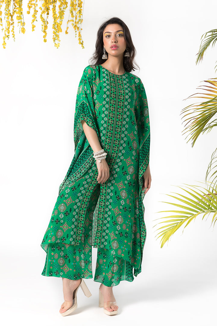 Green Printed Kaftan Set