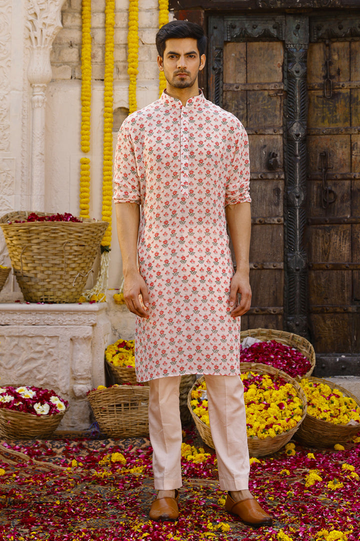 Light Peach Printed Kurta Set