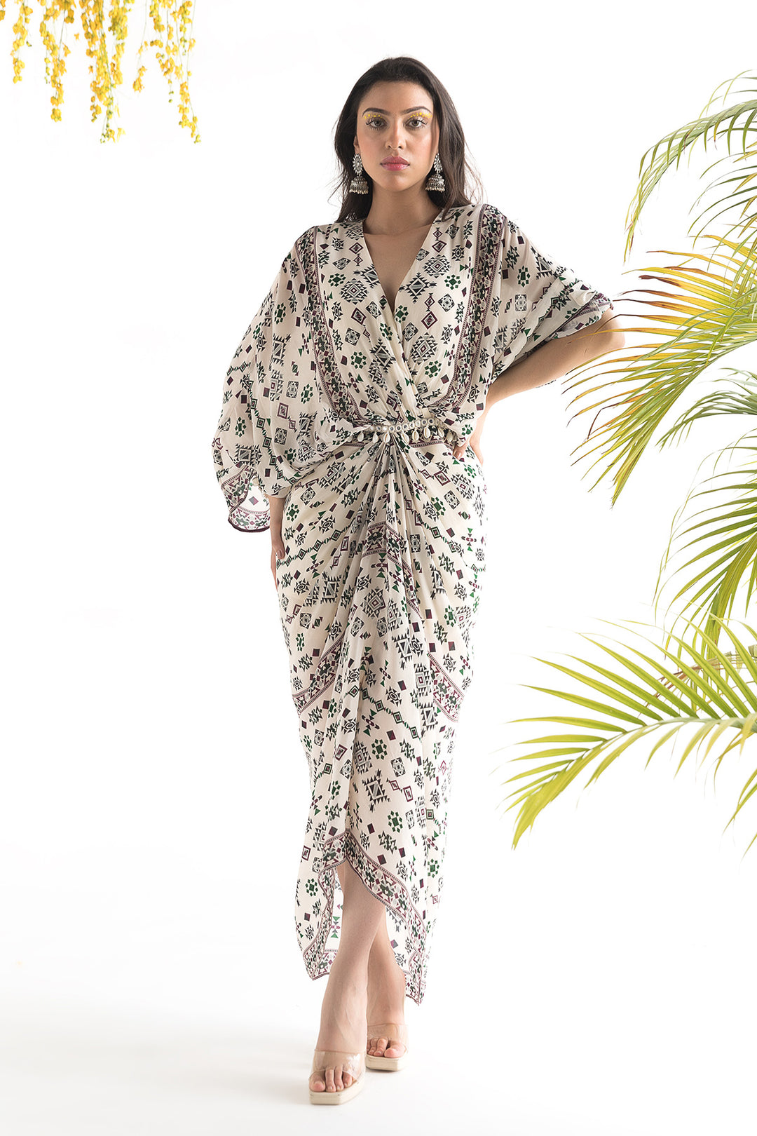 Ivory Printed Kaftan Dress