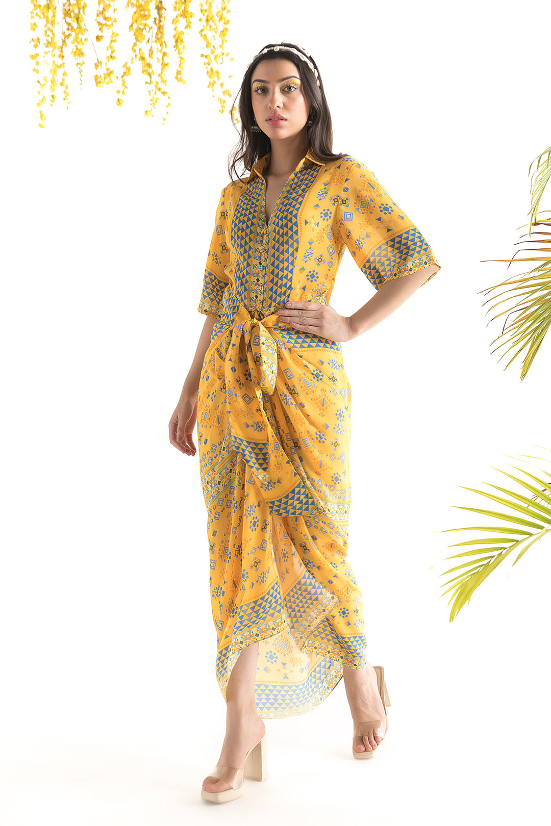 Yellow Printed Shirt Dress