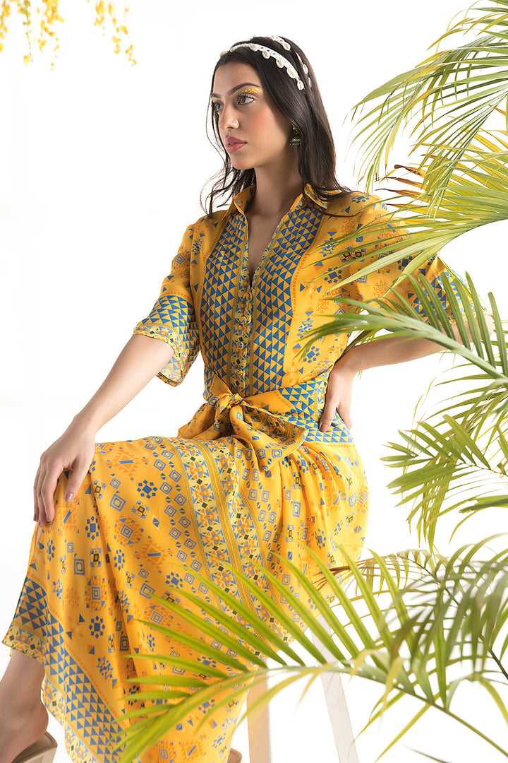 Yellow Printed Shirt Dress