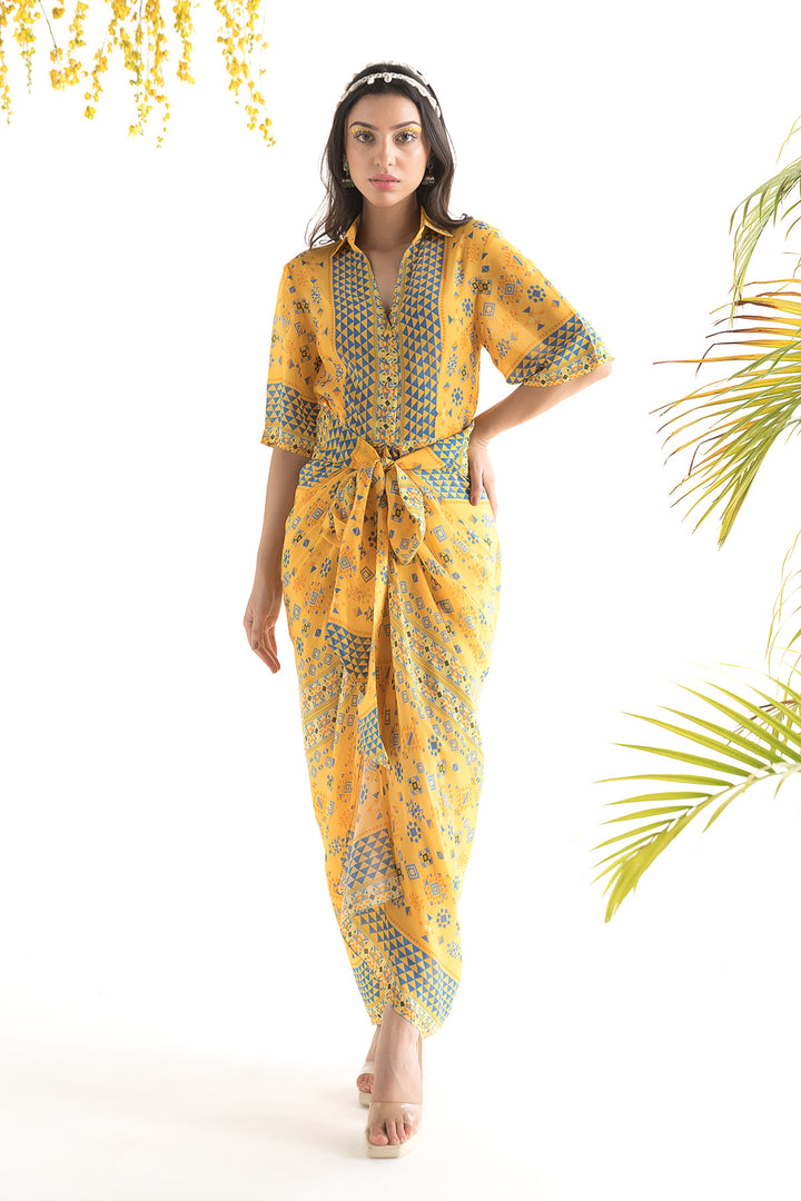 Yellow Printed Shirt Dress