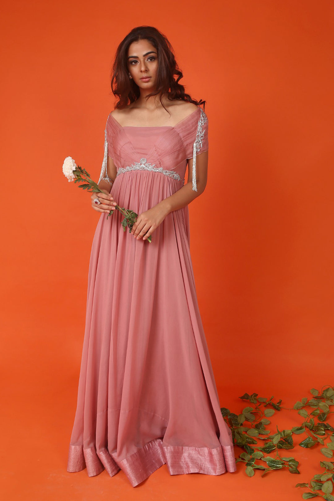 Onion Pink Off Shoulder Anarkali