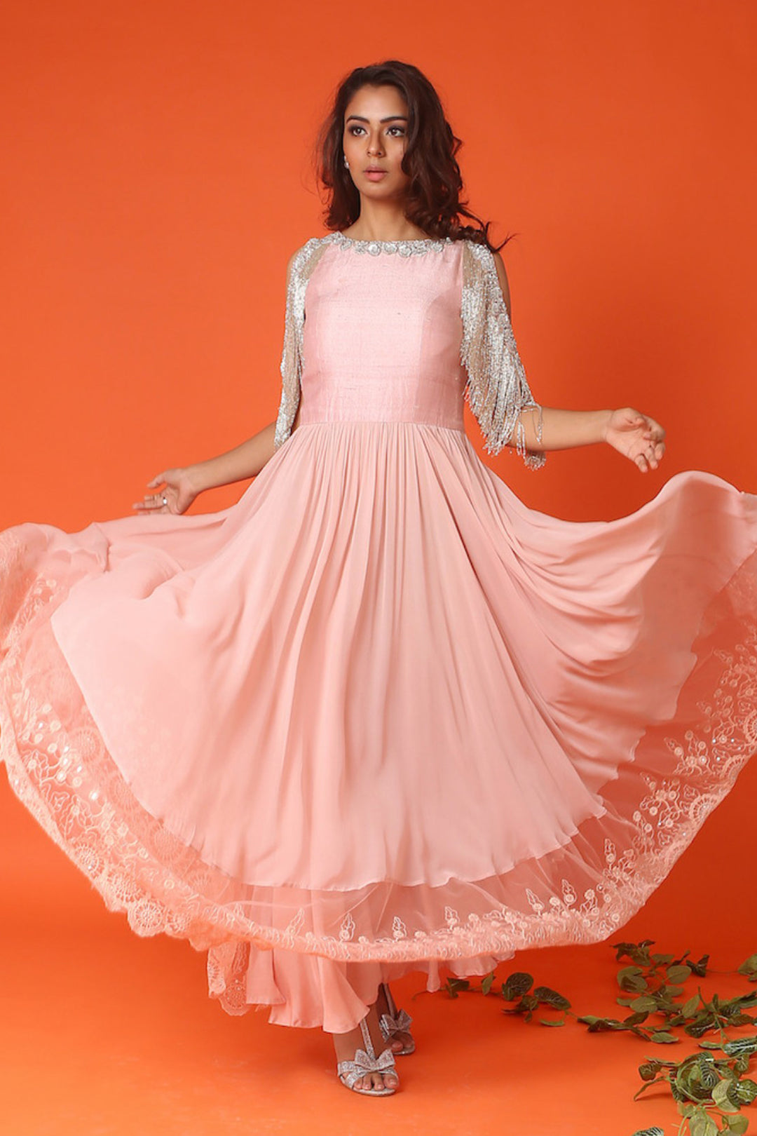 Rose Pink Cold Shoulder Anarkali