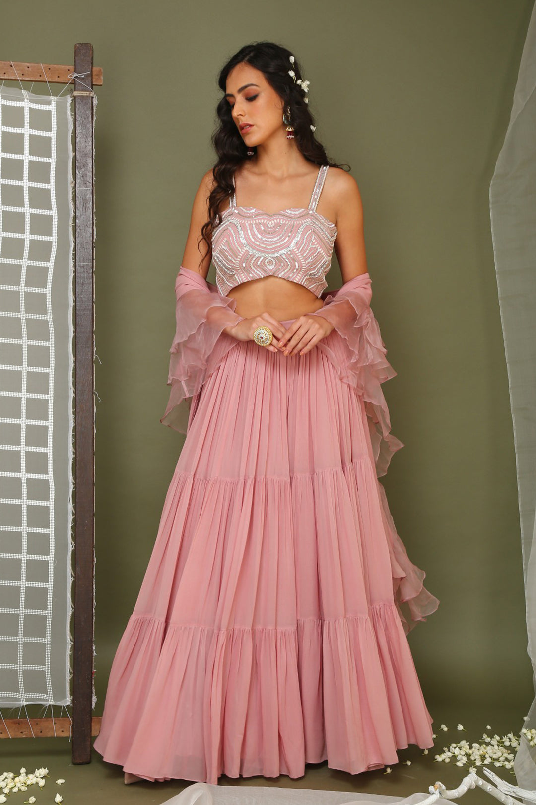 Lavender Lehenga Set With Ruffle Dupatta