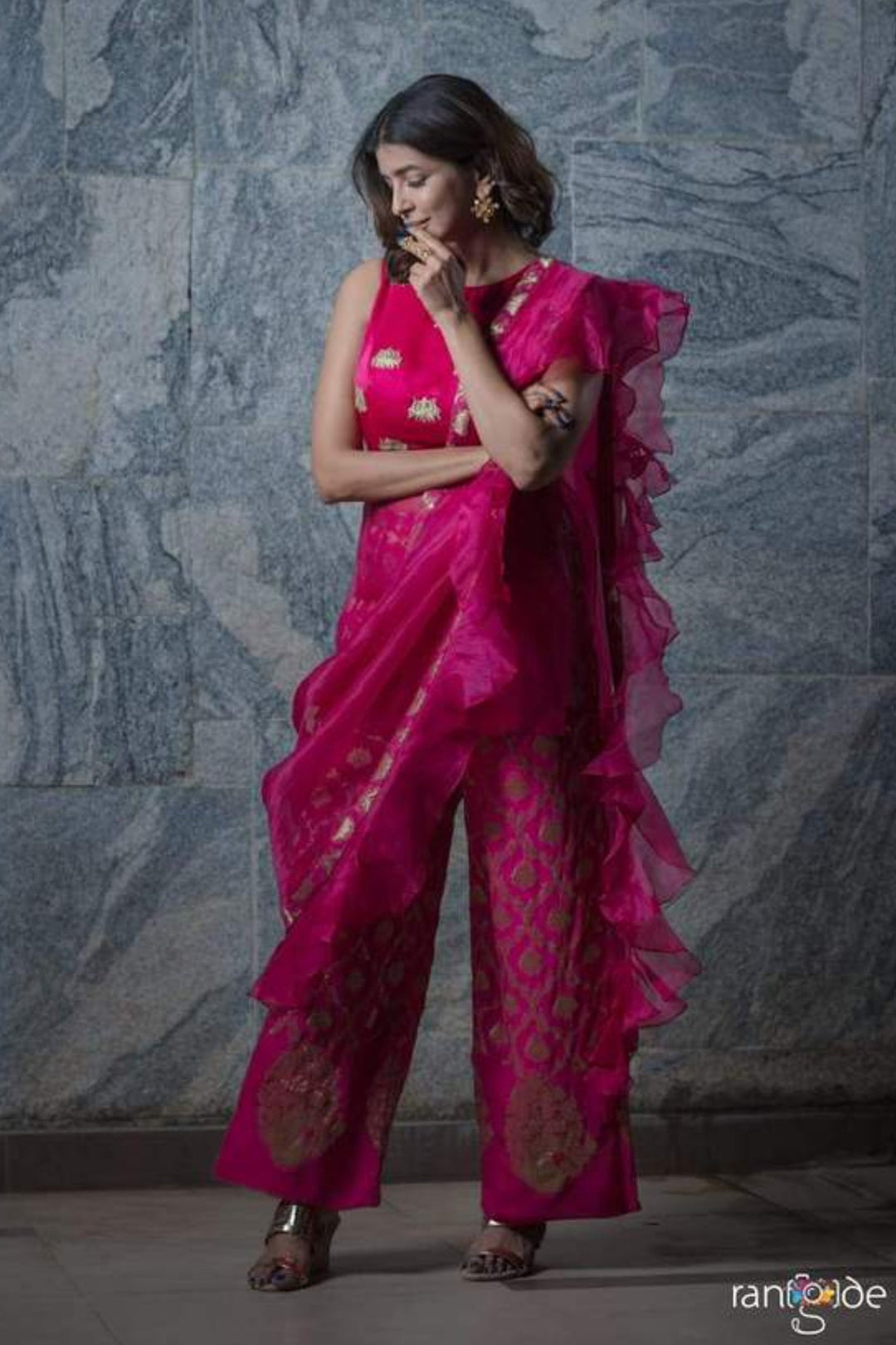 Actress Lakshmi Manchu In Our Embroidered Crop Top Set