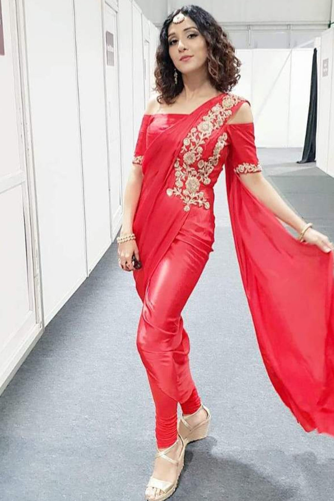Actress Neeti Mohan In Our Embroidered Off Shoulder Drape Saree