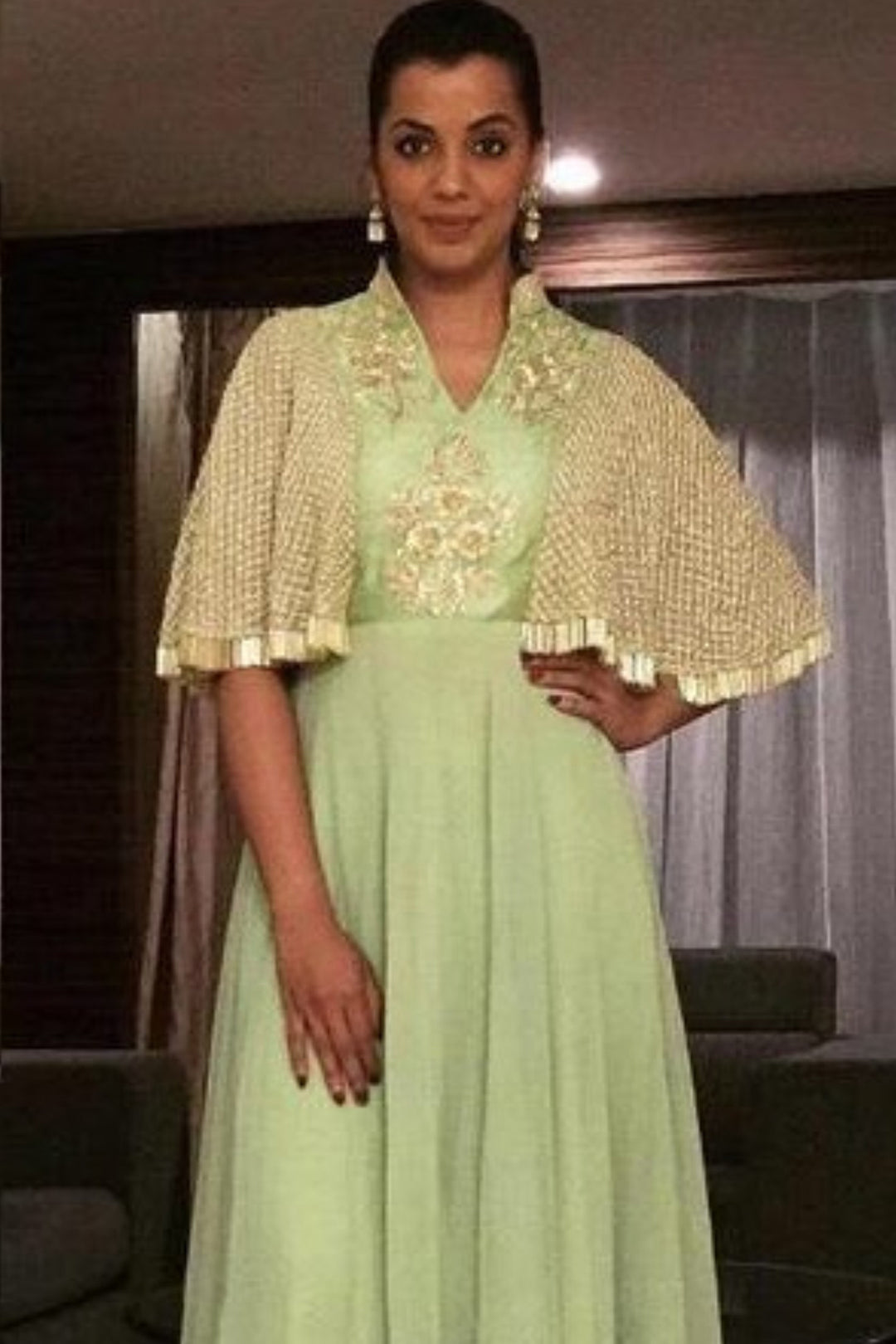 Actress Mugdha Godse In Our Green Cape Anarkali Set