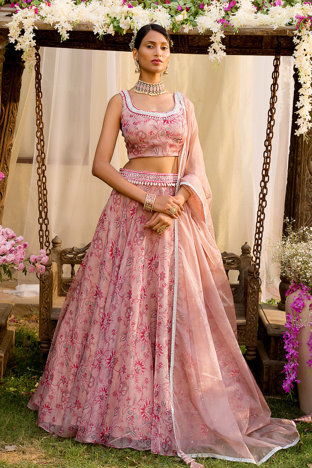 Light Pink Printed Lehenga Set