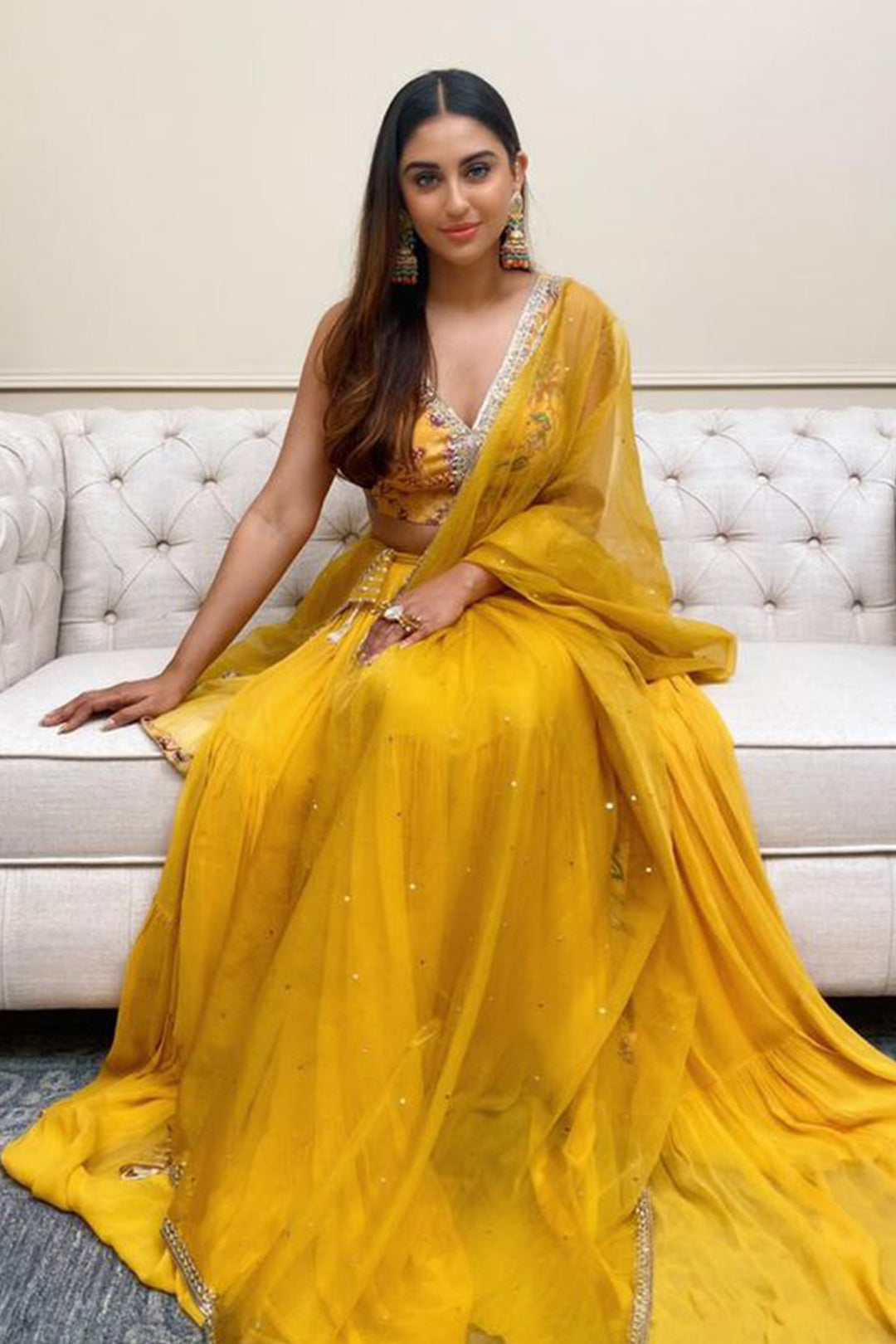 Actress Krystle D'souza In Yellow Lehenga Set