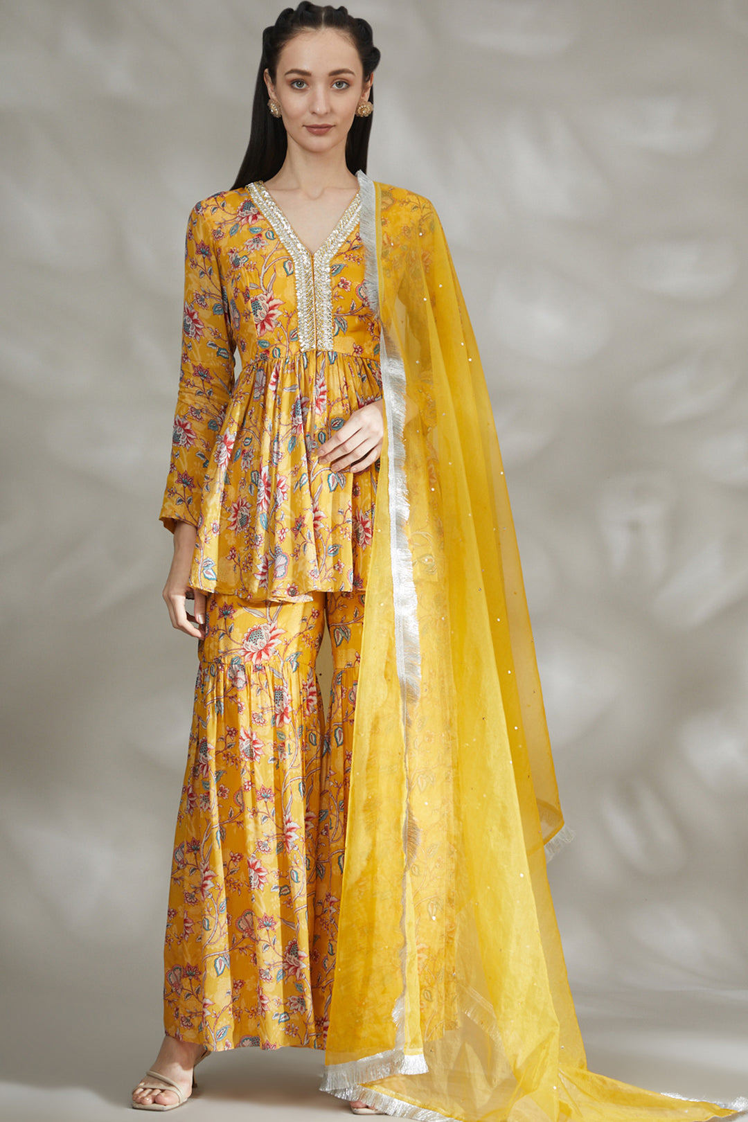 Yellow Printed Sharara Set