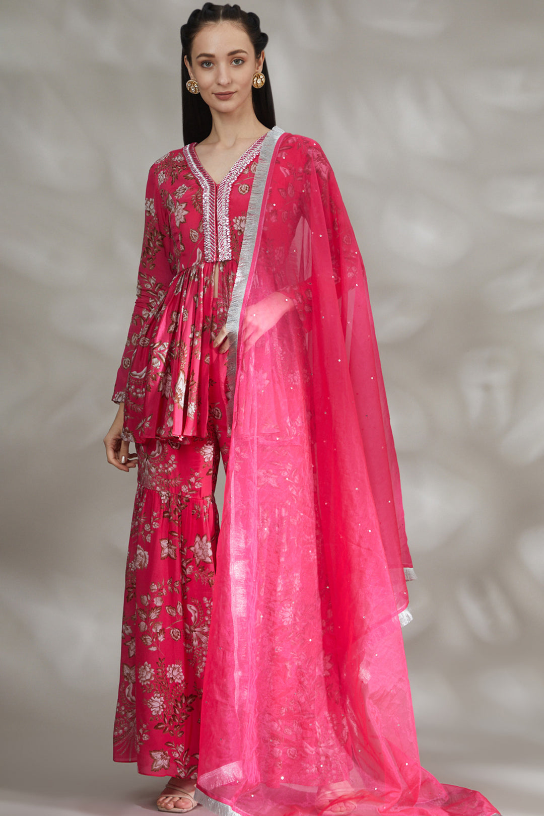 Hot Pink Printed Sharara Set