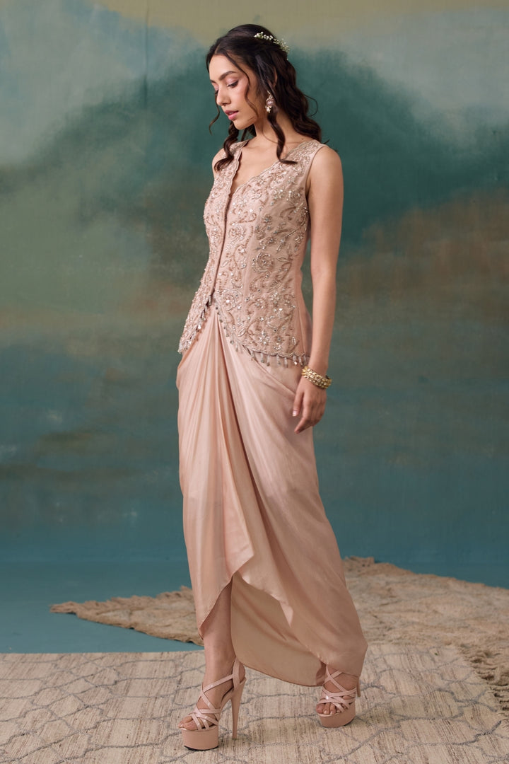 Blush Pink Jacket With Drape Skirt