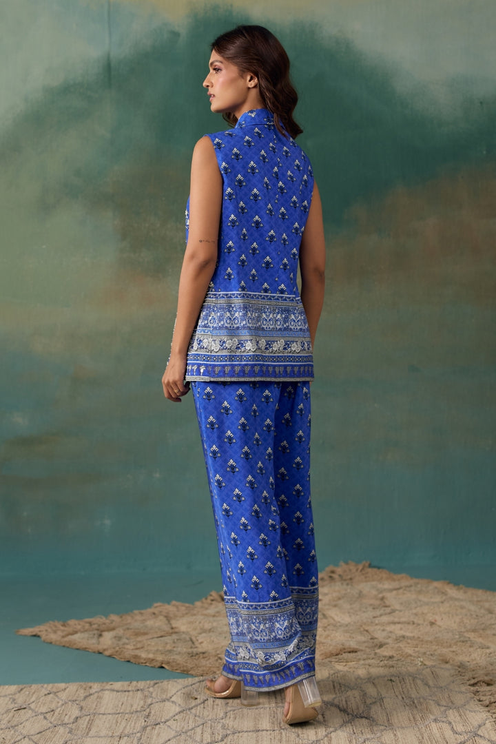Royal Blue Jacket With Pant And Bustier