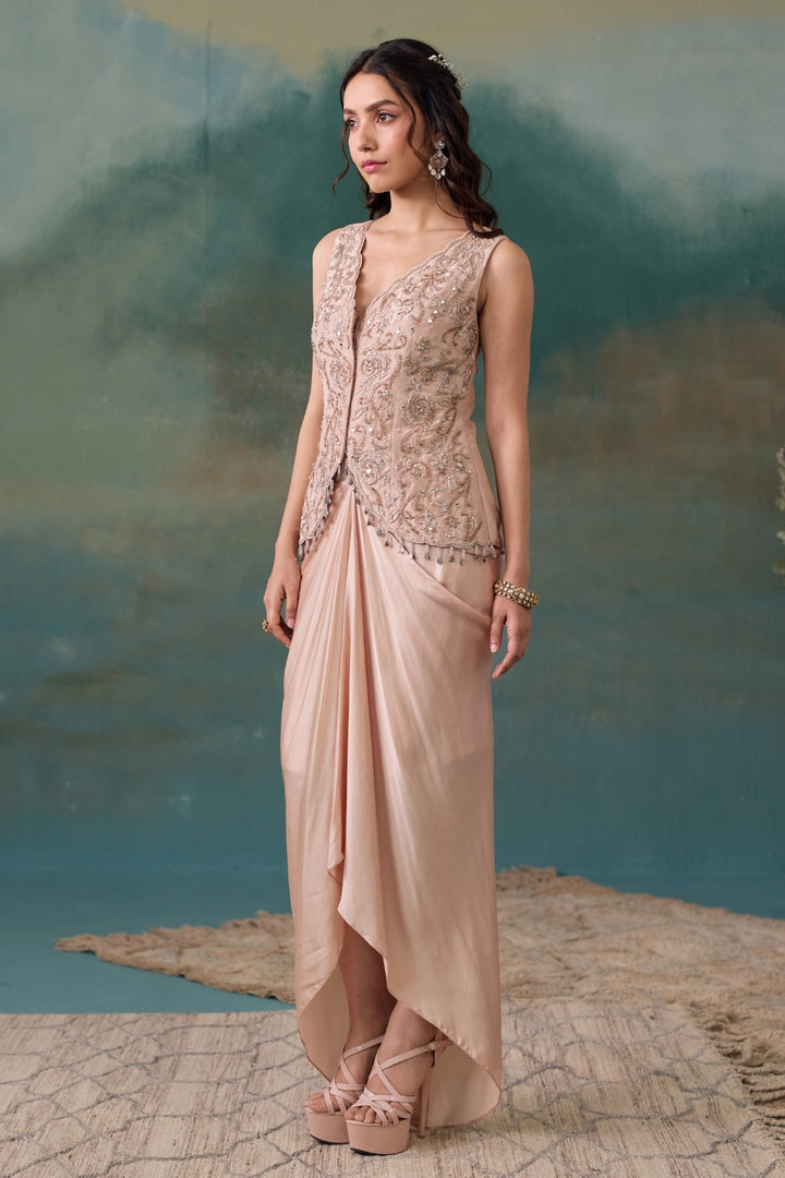 Blush Pink Jacket With Drape Skirt