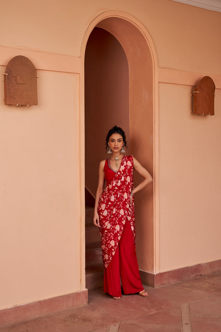 Red Pant Saree