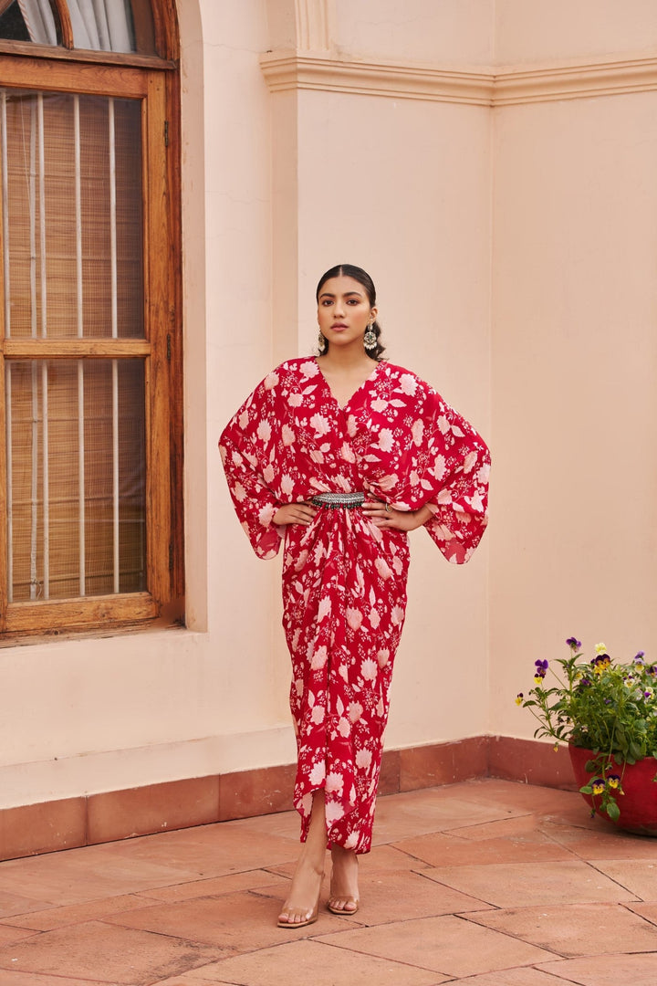 Red Printed Kaftan Dress