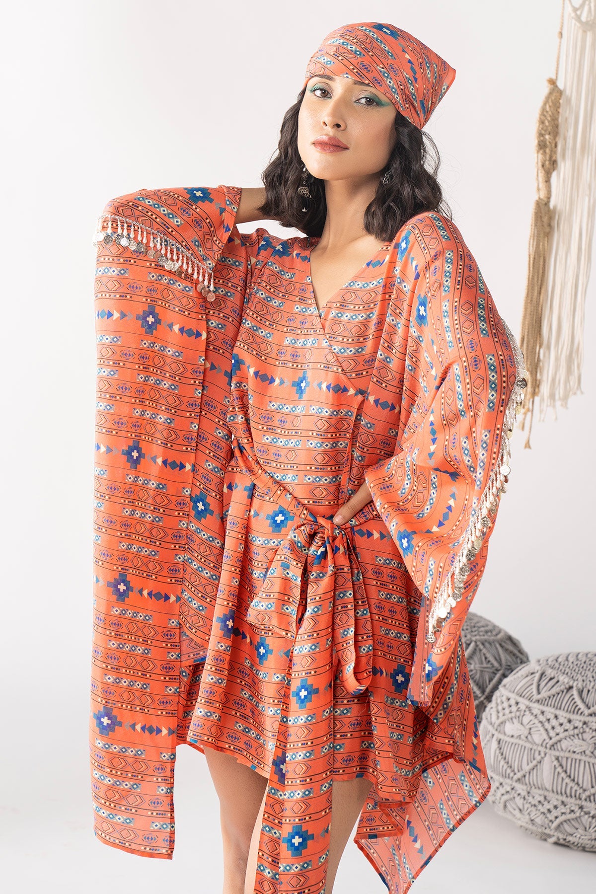 Orange Printed Wrap Dress - RTS