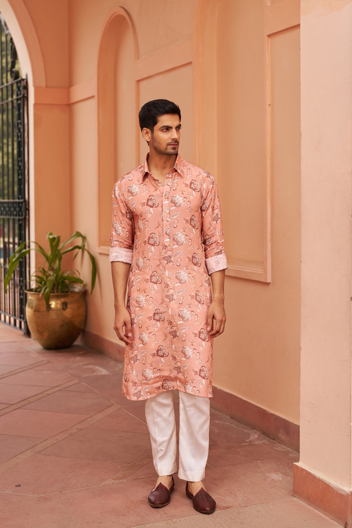 Peach Printed Kurta Set