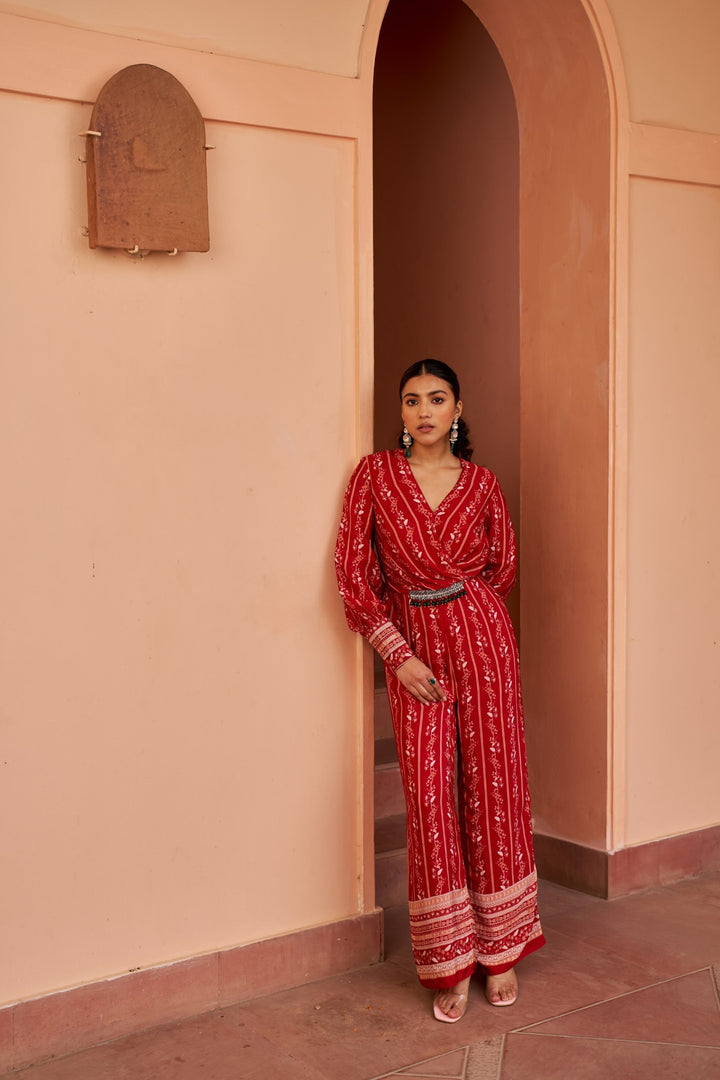 Red Printed Jumpsuit