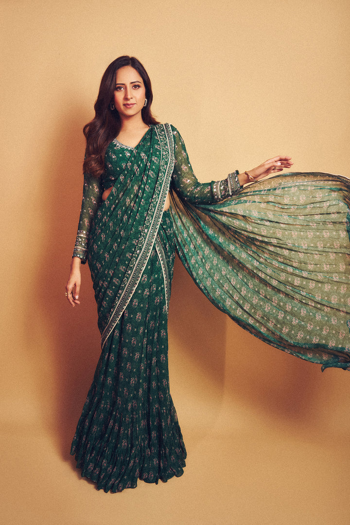 Sargun Mehta in our Green Booti Saree