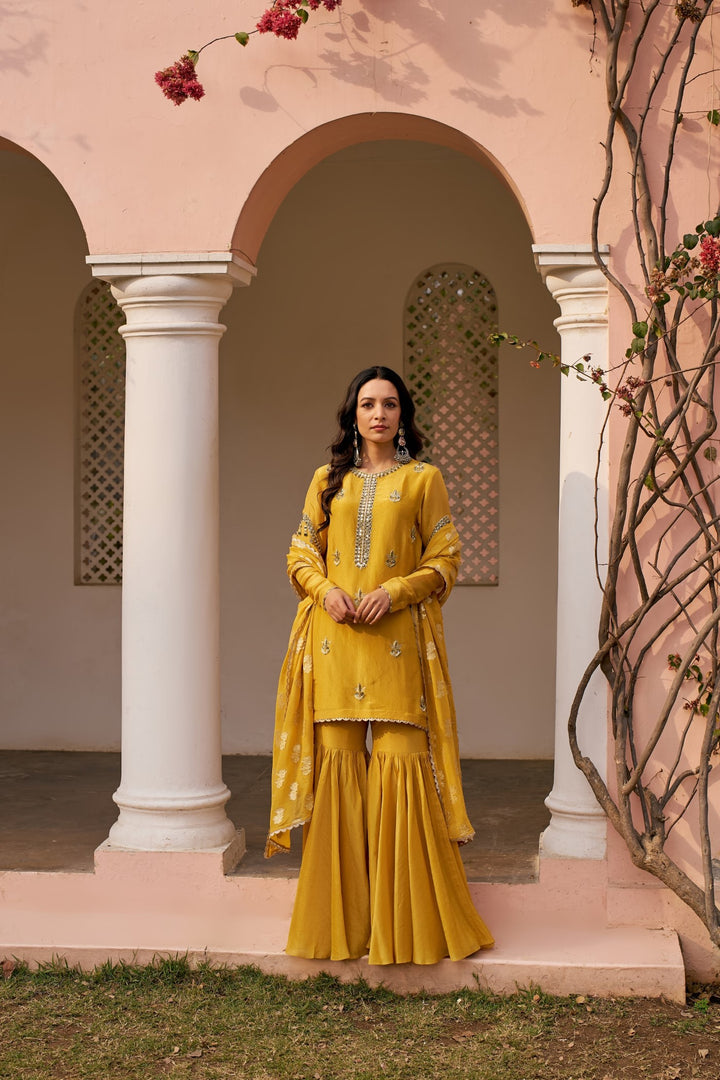 Yellow Tissue Sharara Set