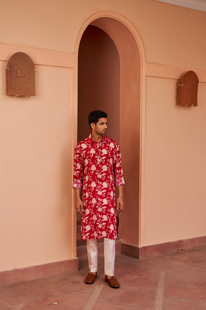 Red Printed Kurta Set