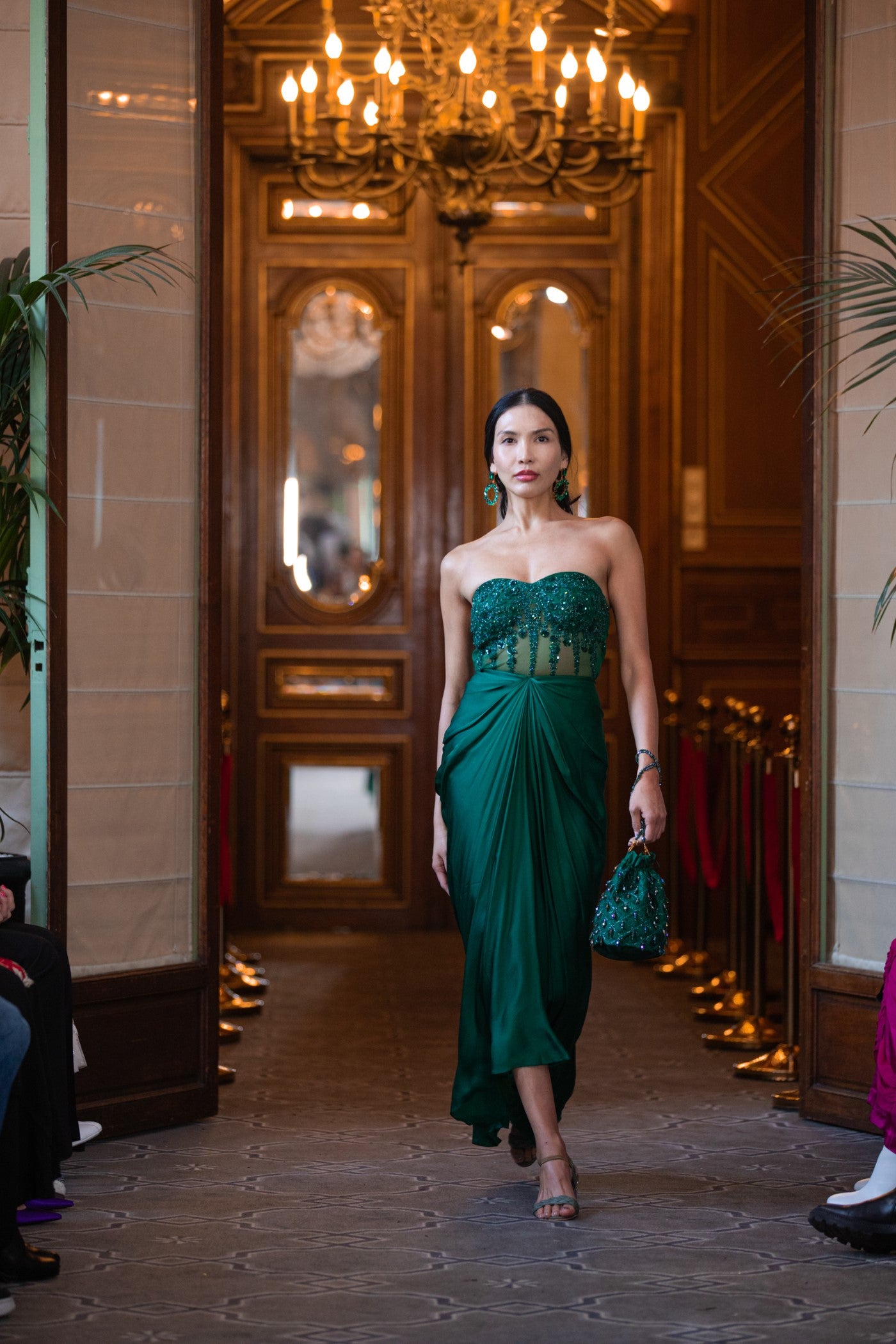 Green pre-draped gown