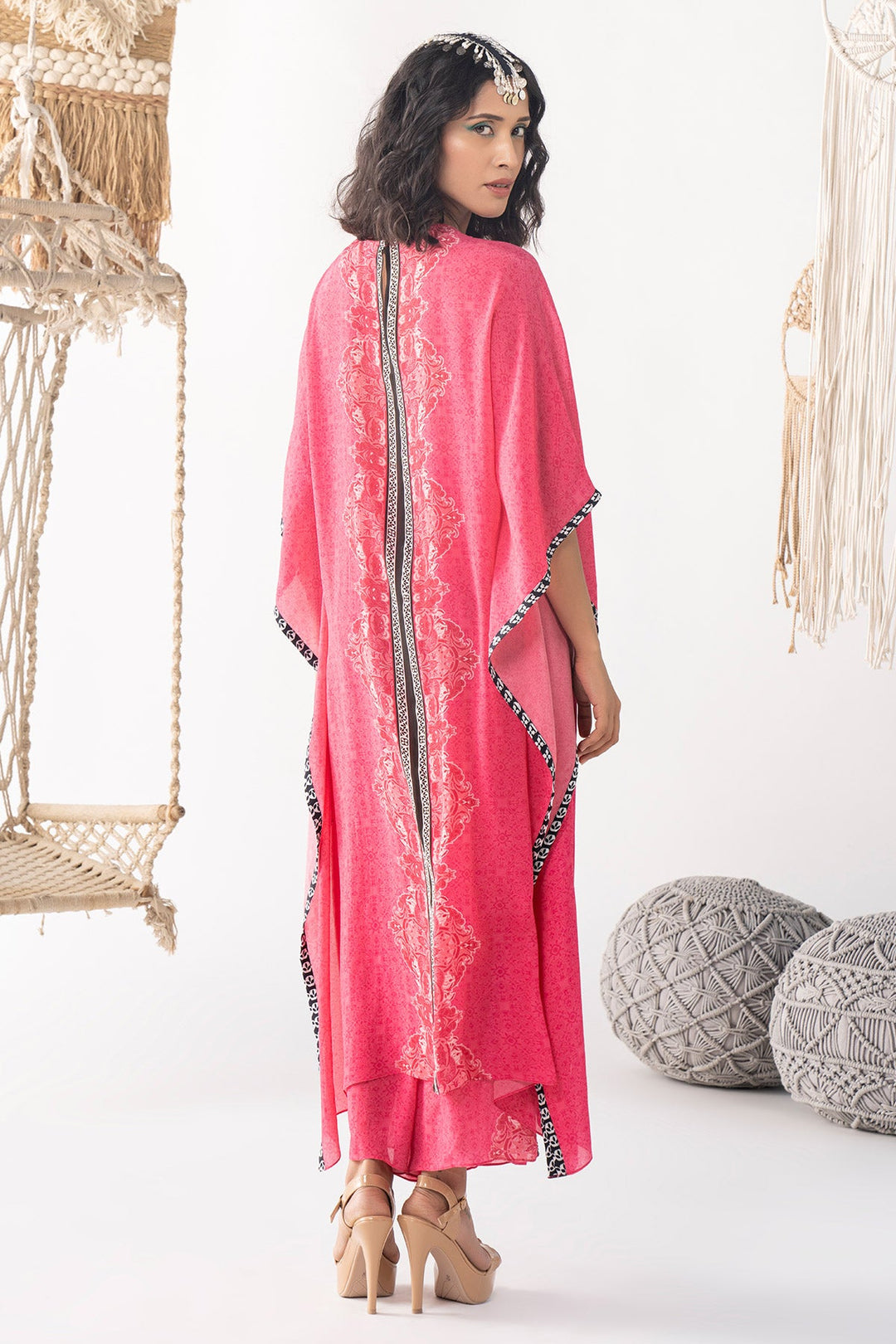 Pink Printed Kaftan Set