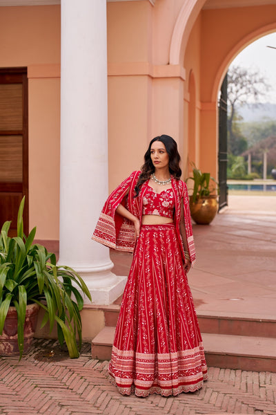 Red Lehenga With Cape And Inner