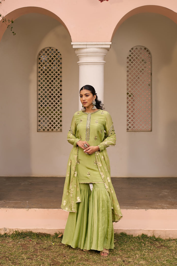 Green Tissue Sharara Set