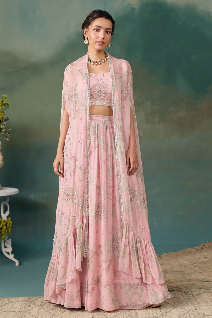 Blush Pink Lehenga Set With Cape