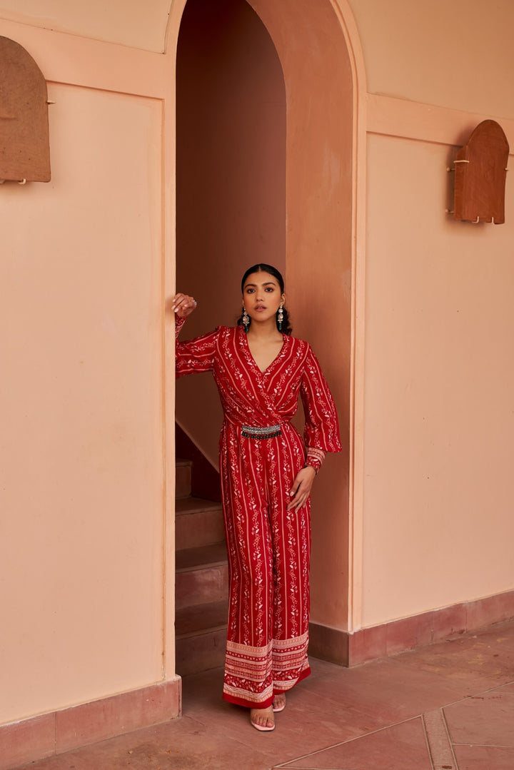 Red Printed Jumpsuit