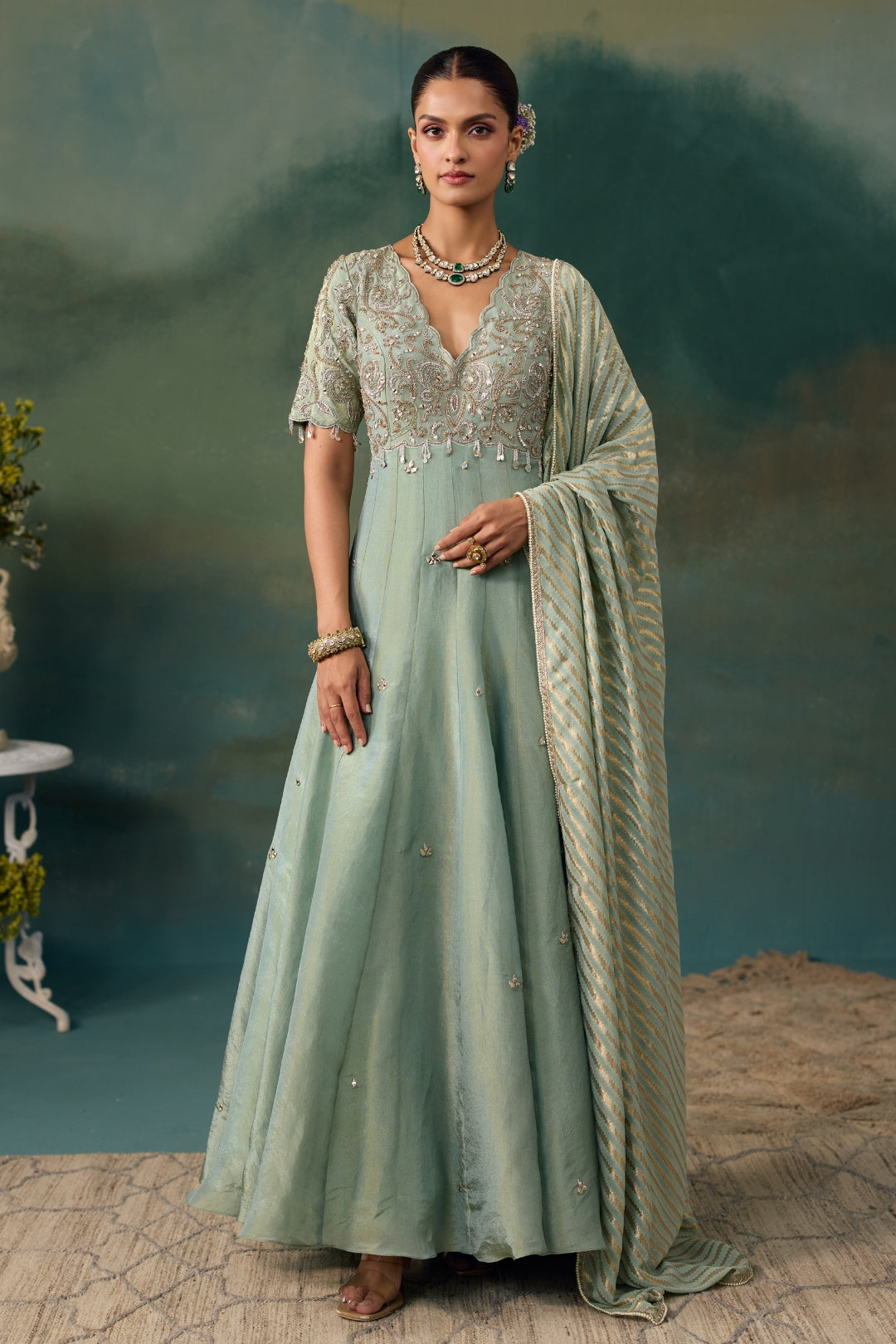 Sage Green Anarkali Set Chhavvi Aggarwal Sage Green Anarkali Set Chhavvi Aggarwal
