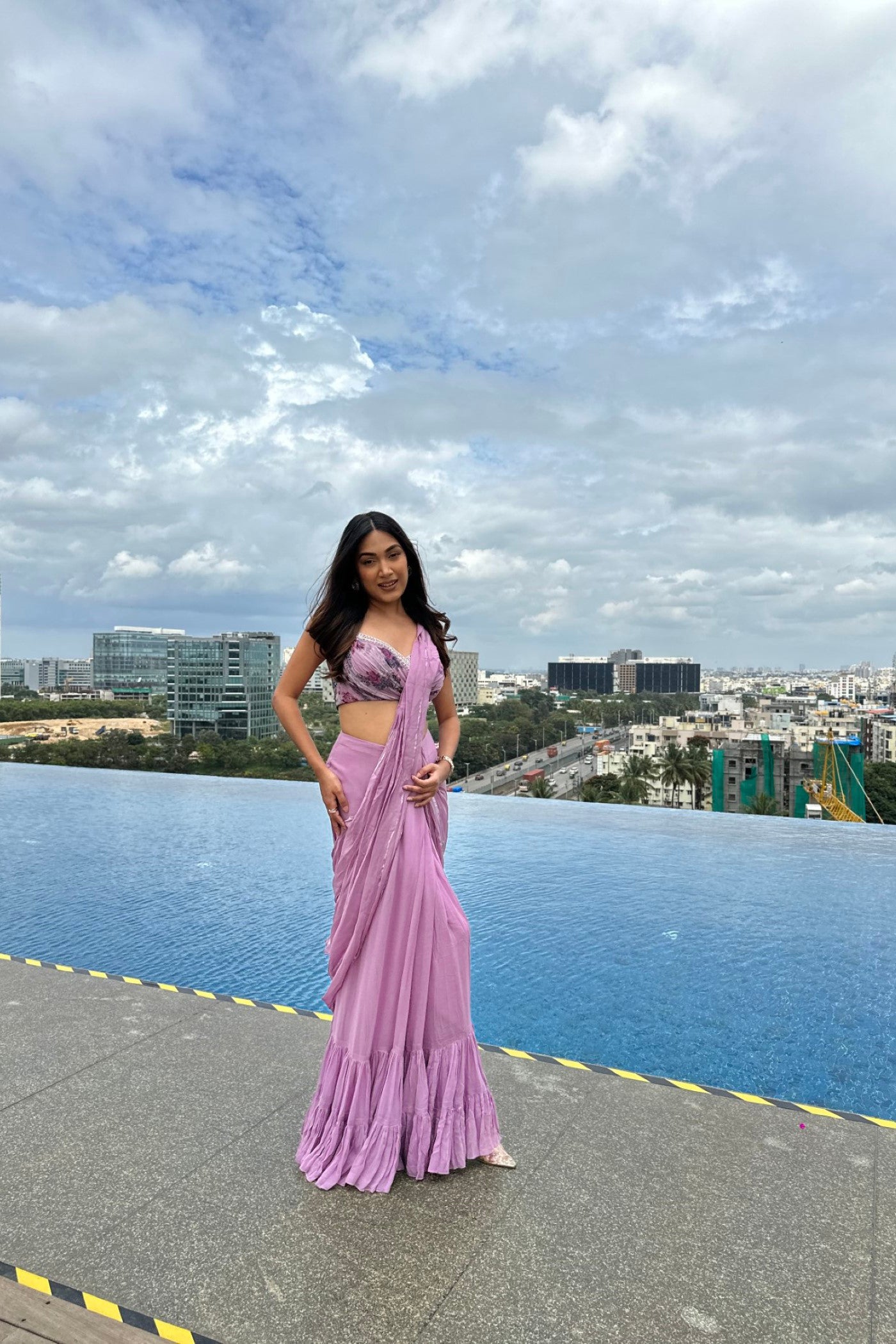 Influencer Cipia in lavender saree with printed blouse