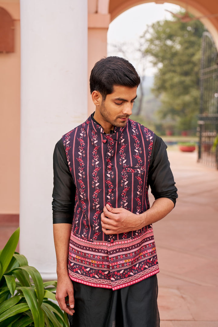 Black Kurta Set With Bundi