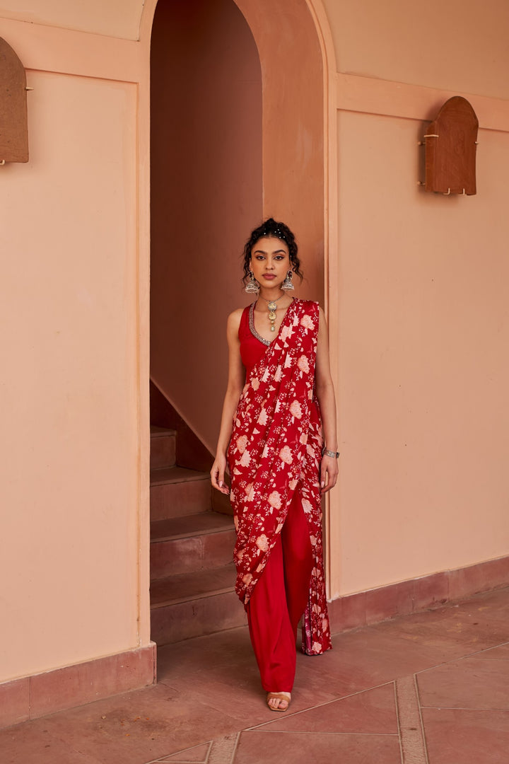 Red Pant Saree