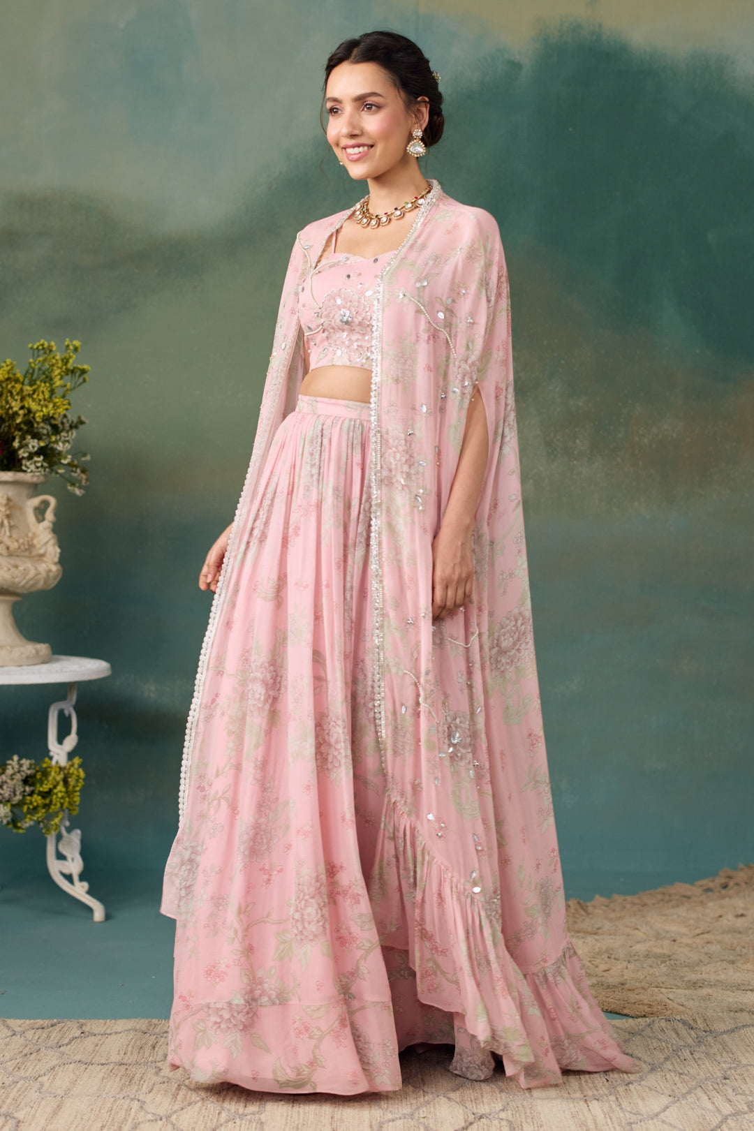 Blush Pink Lehenga Set With Cape
