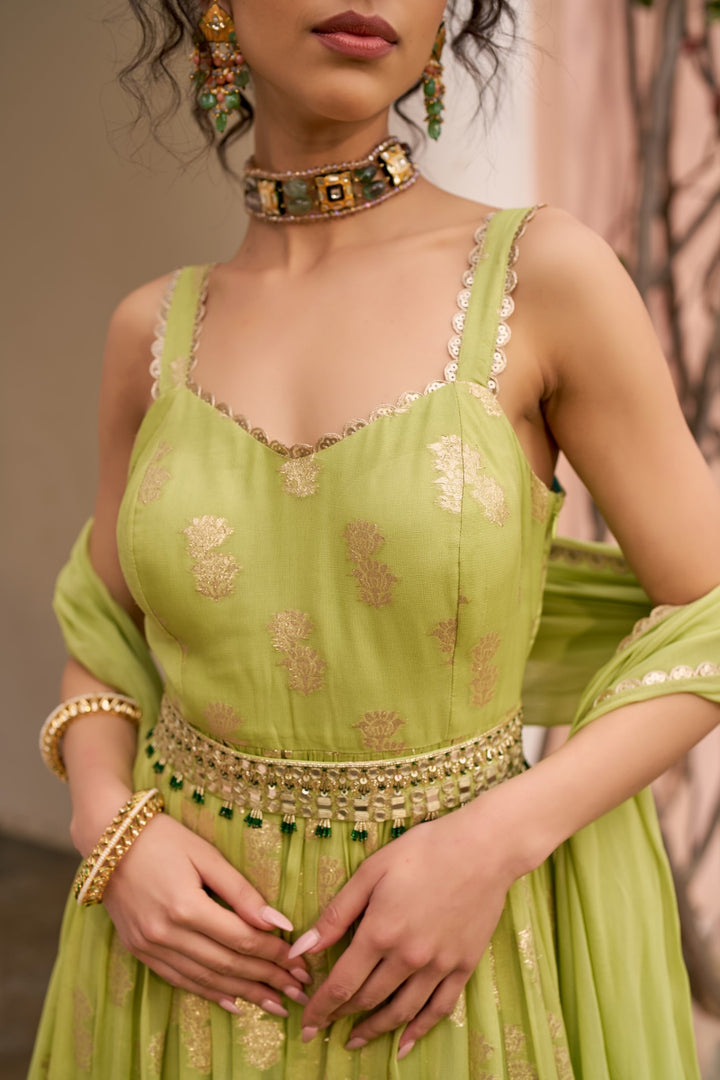 Green Banarasi Anarkali