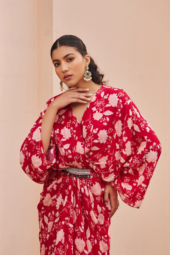 Red Printed Kaftan Dress