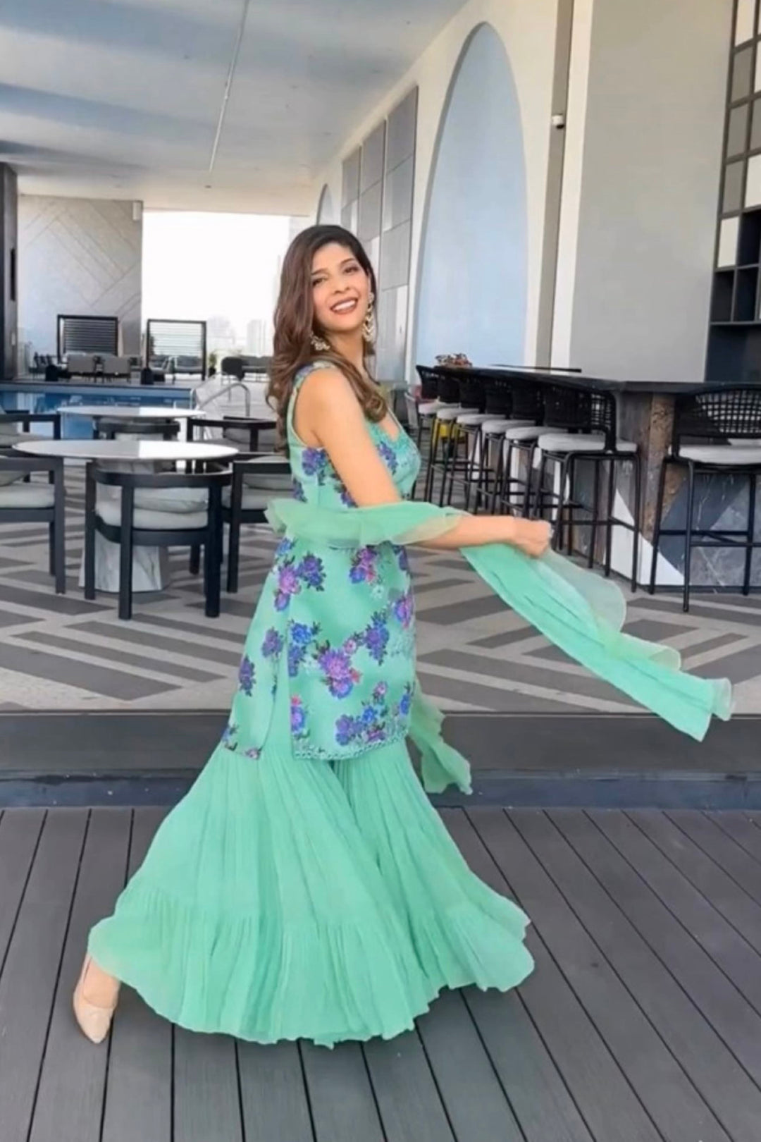 Influencer Mallika Singhania in sea green sharara with kurta and dupatta