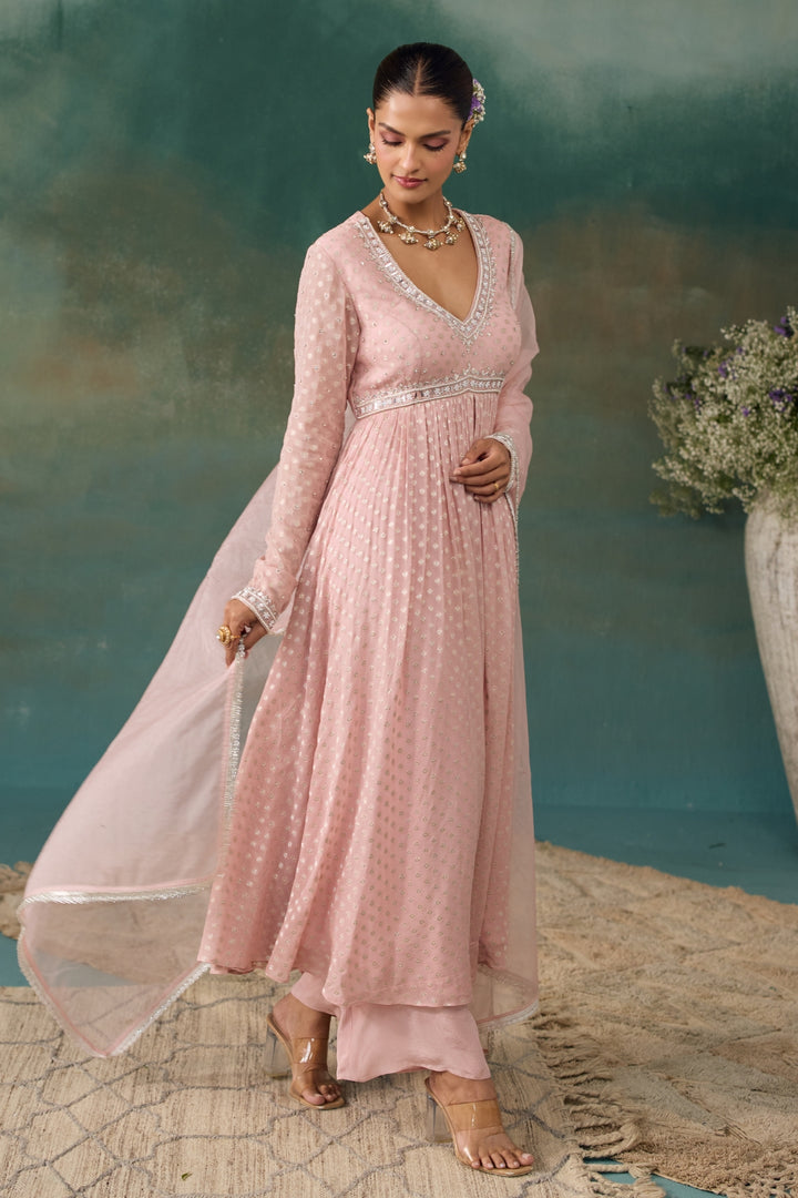 Blush Pink Booti Anarkali Set