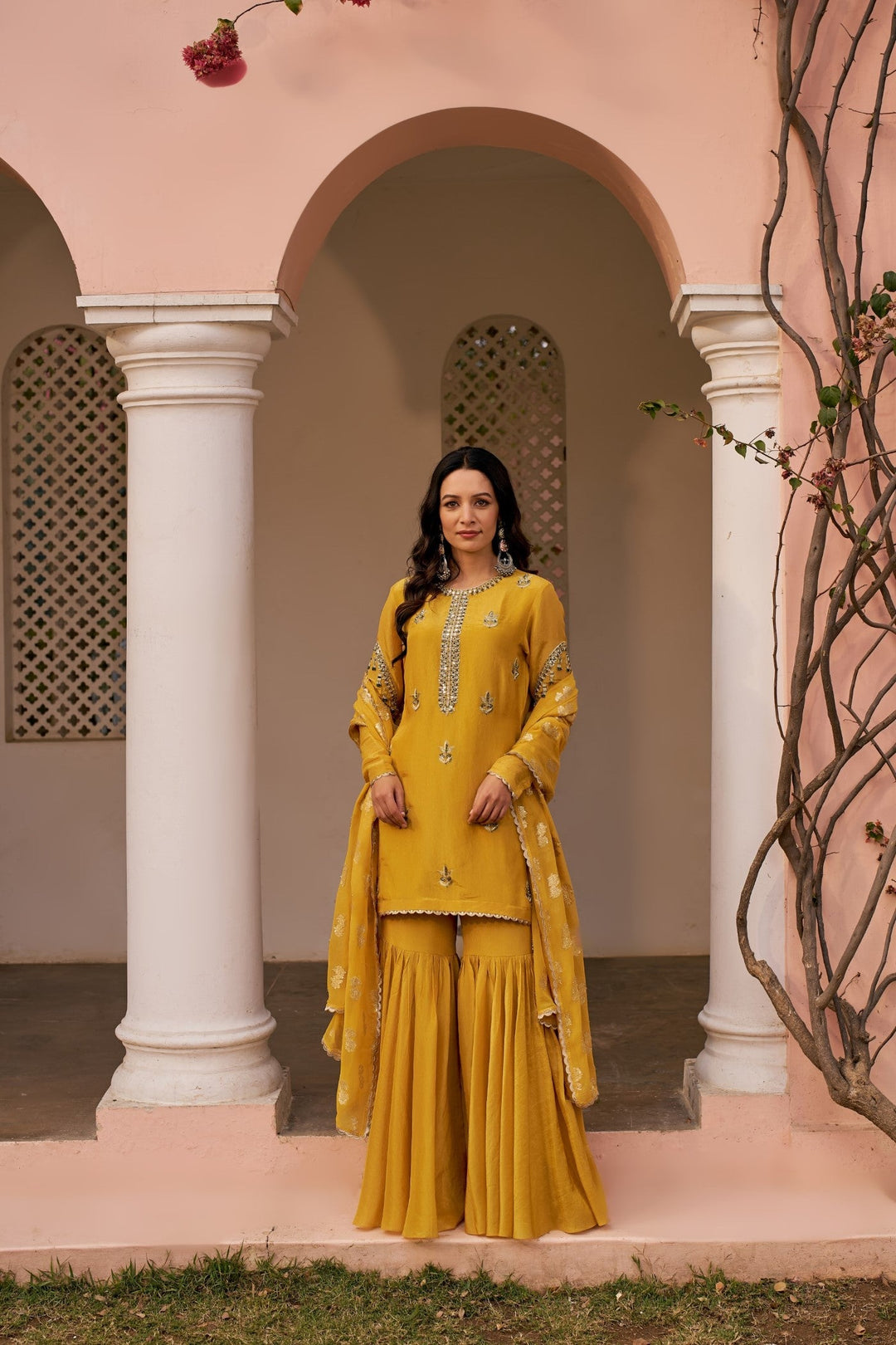 Yellow Tissue Sharara Set