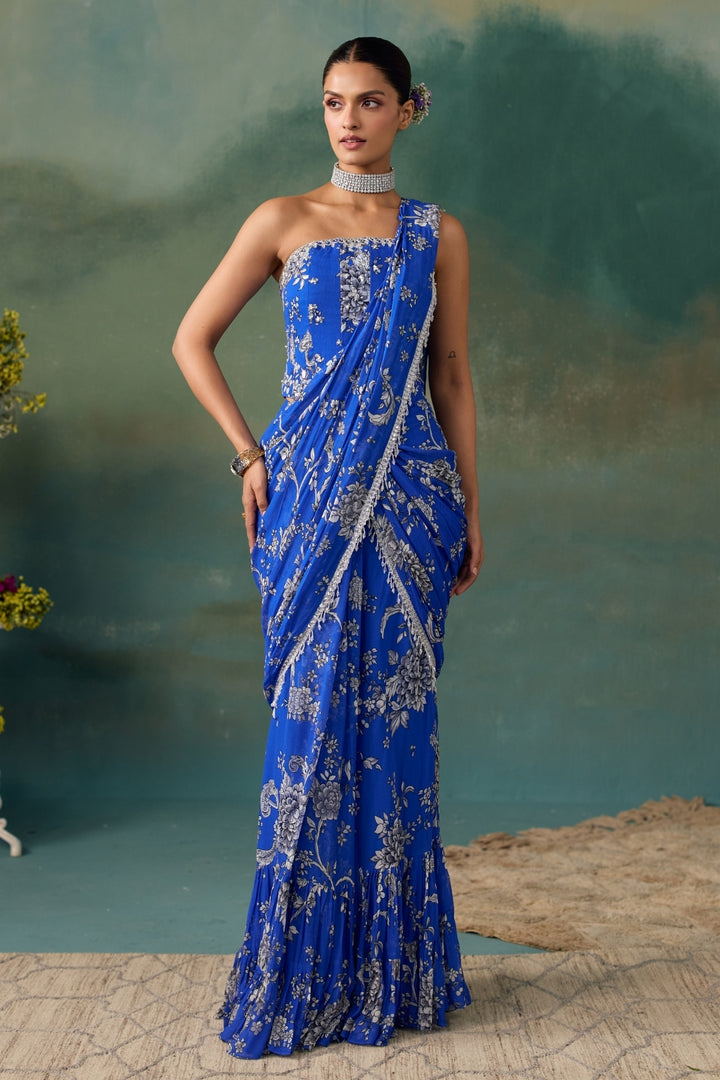Royal Blue Saree And Corset