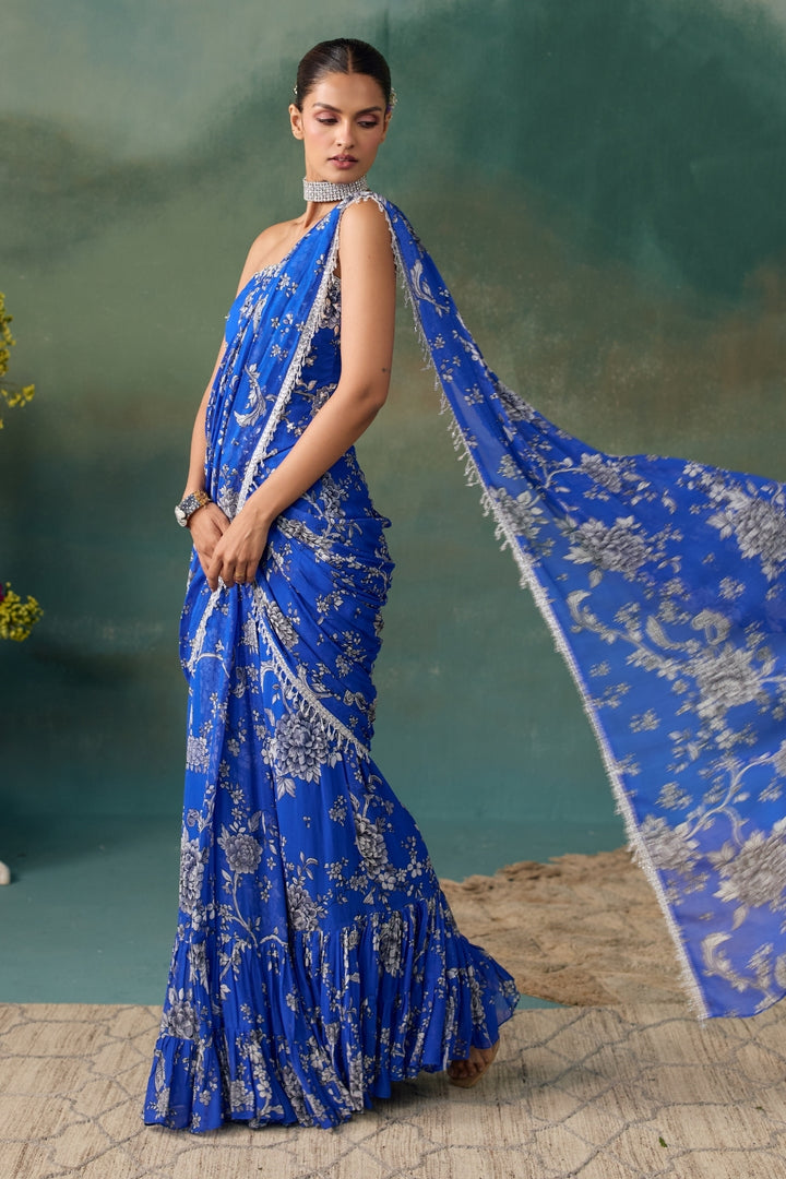 Royal Blue Saree And Corset