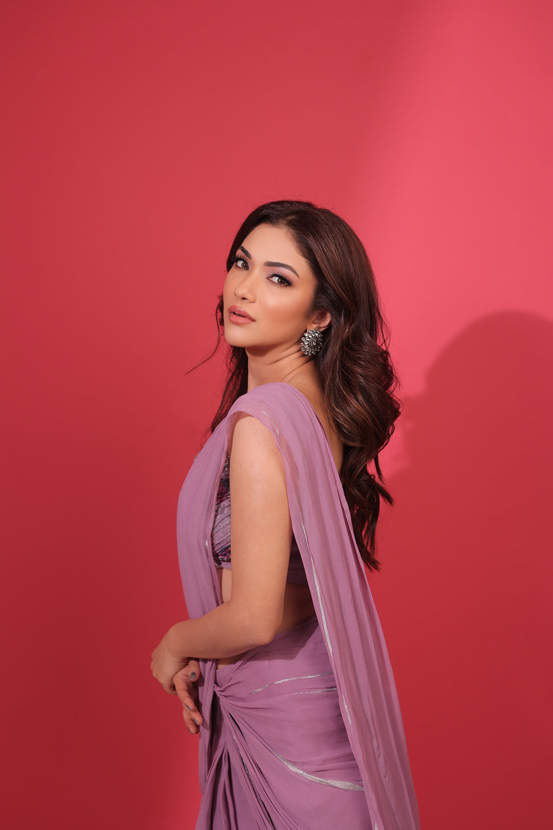 Actor Ridhima Pandit In Lavender Saree With Printed Blouse