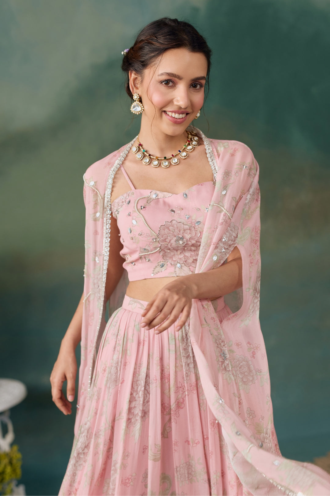 Blush Pink Lehenga Set With Cape