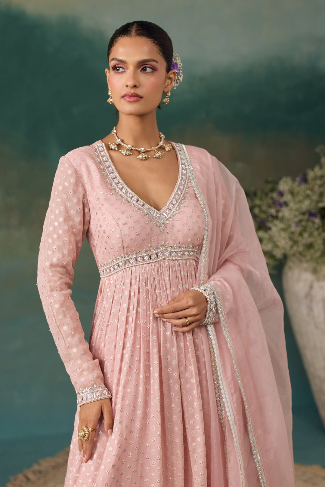 Blush Pink Booti Anarkali Set