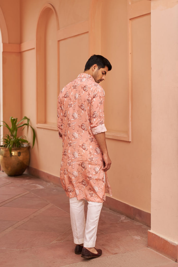 Peach Printed Kurta Set